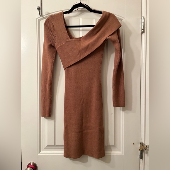 Dynamite Brown Ribbed Sweater Dress - Picture 2 of 4